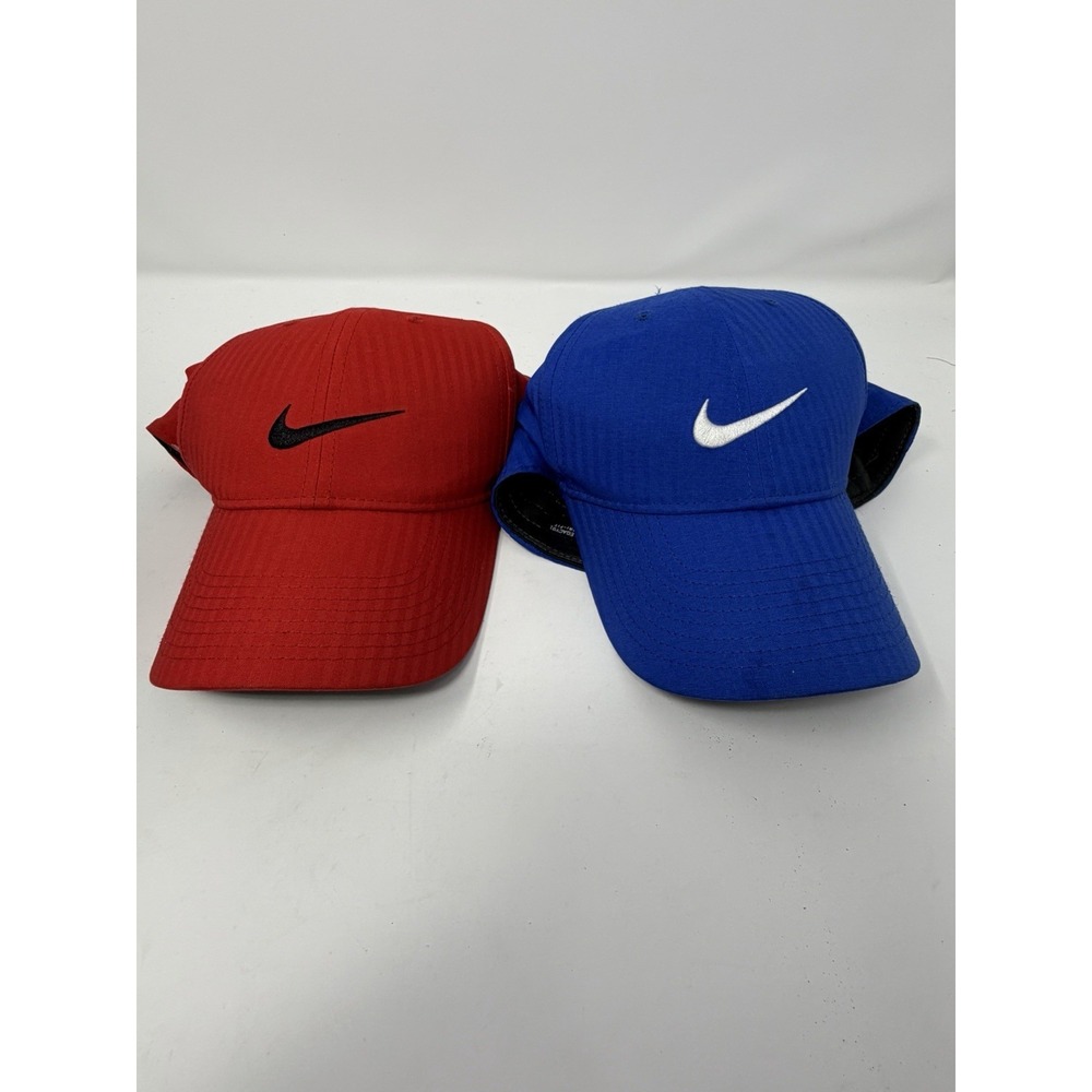 Nike Dri-Fit Legacy91 Hat Lot (2) Red & Blue‎ Adjustable Baseball Caps